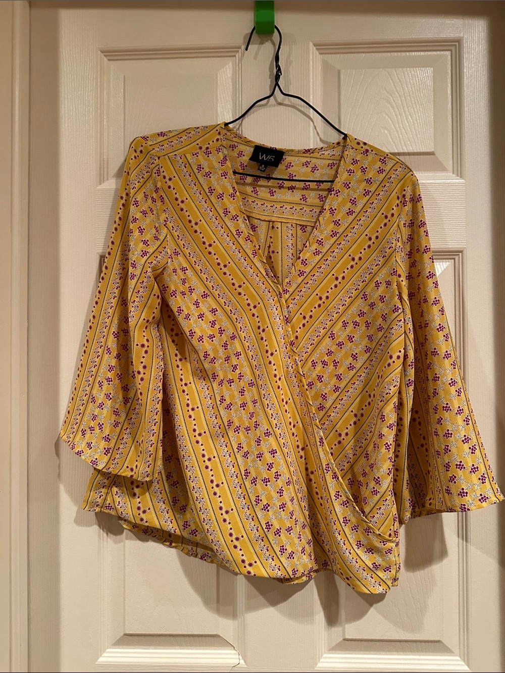 W5 Yellow Floral Striped Wrap Blouse